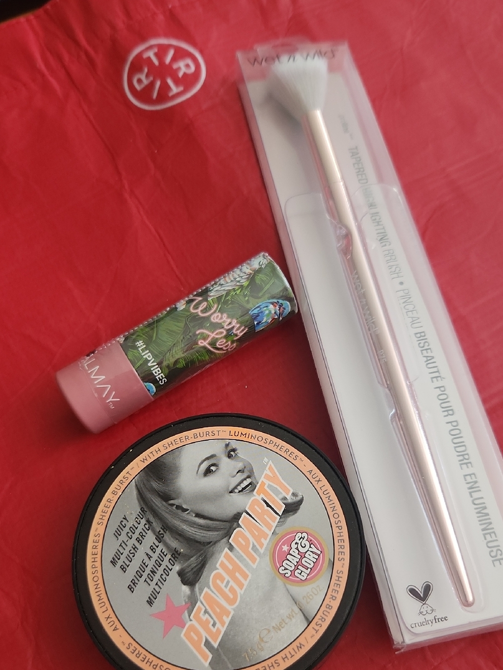 Soap & Glory Makeup Set with Peach Powder, Pink Lip Balm & Rose Gold Brush